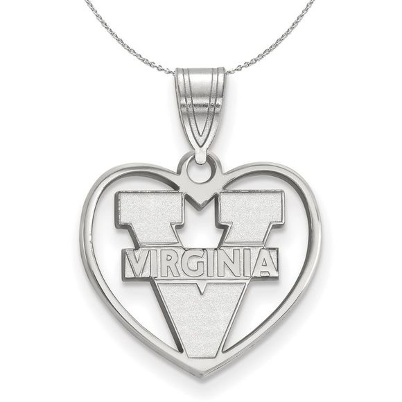 Sterling Silver U. of Virginia 'V' Logo Heart Necklace - 16 Inch - Picture 1 of 7